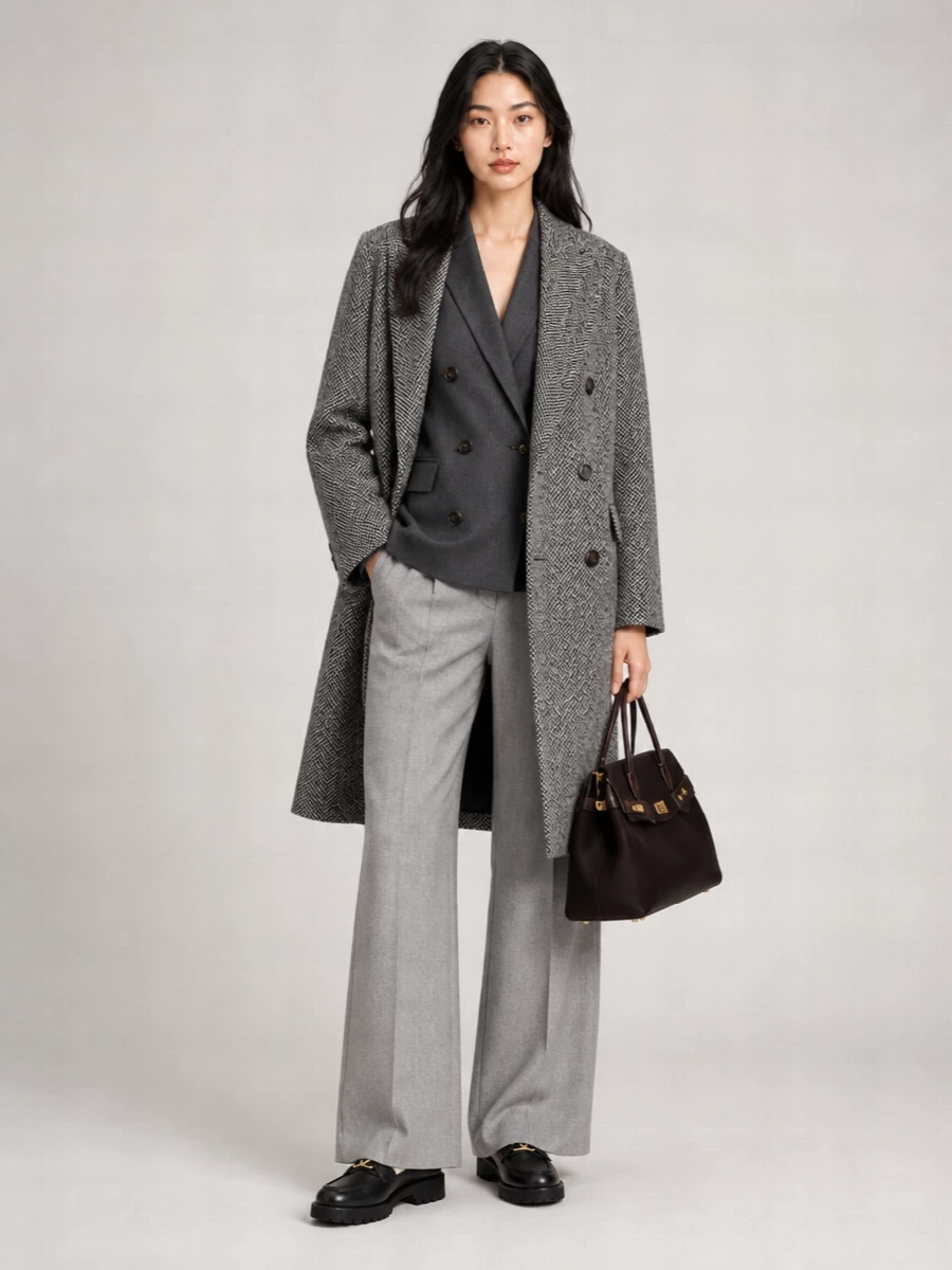 Brunello Cucinelli Virgin Wool And Alpaca Double-Breasted Chevron Coat