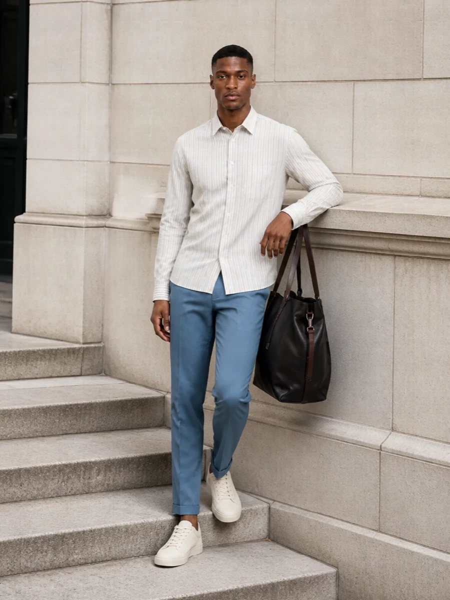 Paul smith striped shirt blue trousers tods sneakers