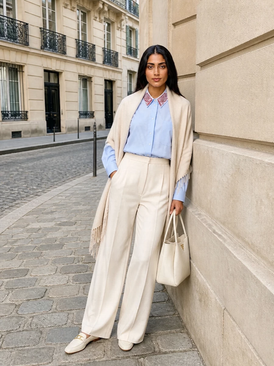 Fabiana filippi shirt ivory wide leg trousers