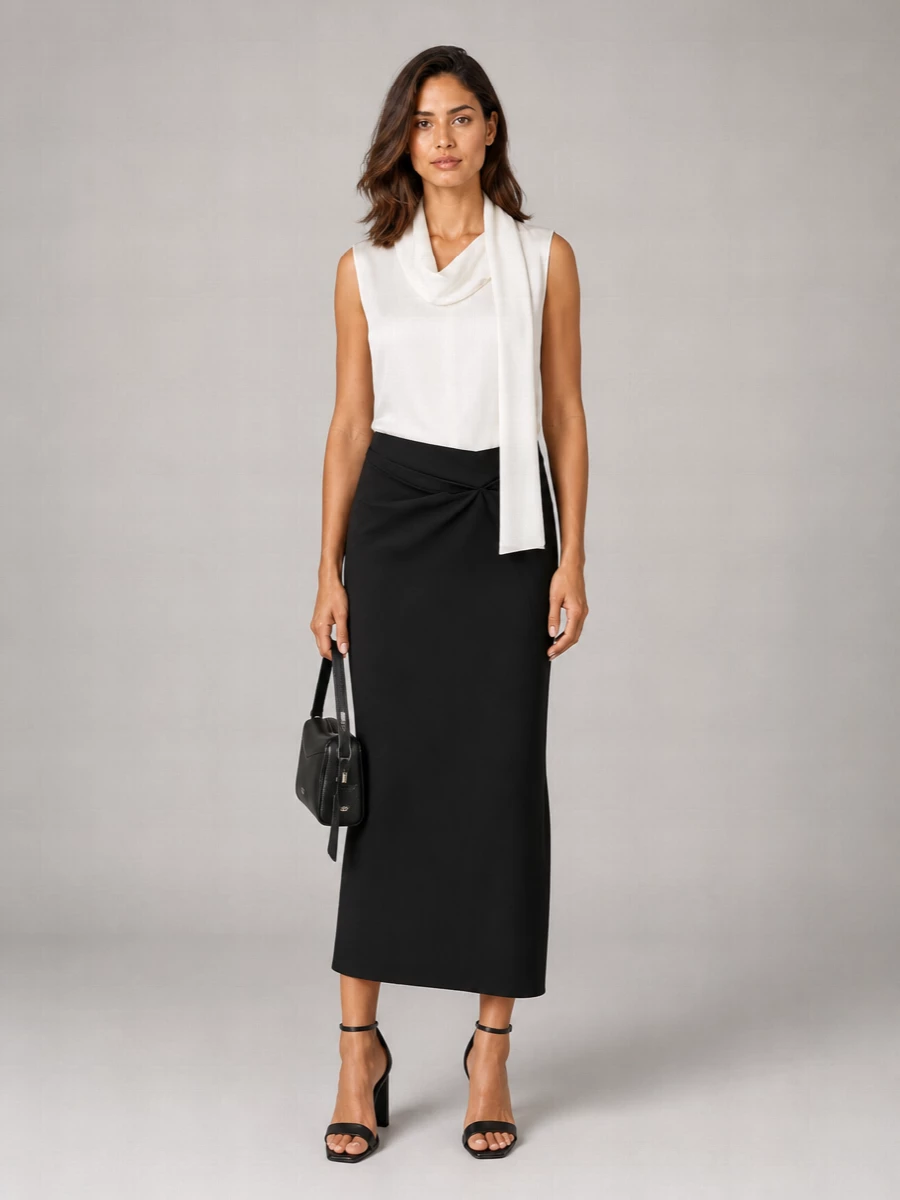 S Max Mara Silk Sleeveless Draped Blouse