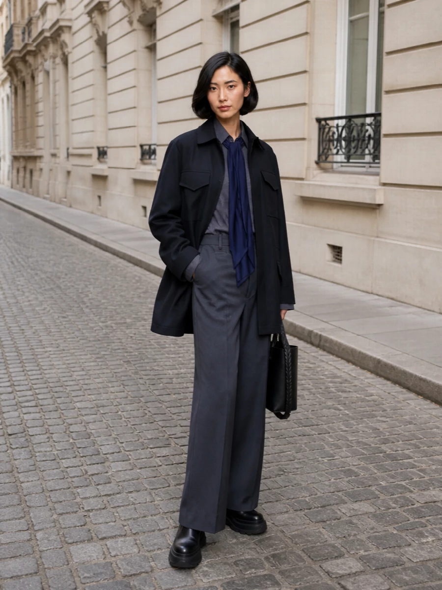 Sacai field jacket wide leg trousers boots