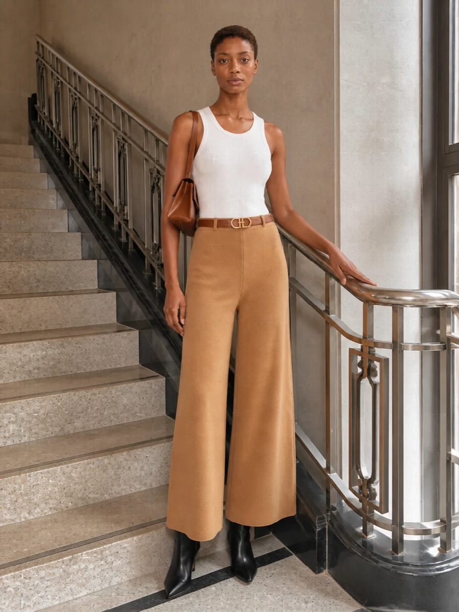 Vince white tank max mara camel wide trousers