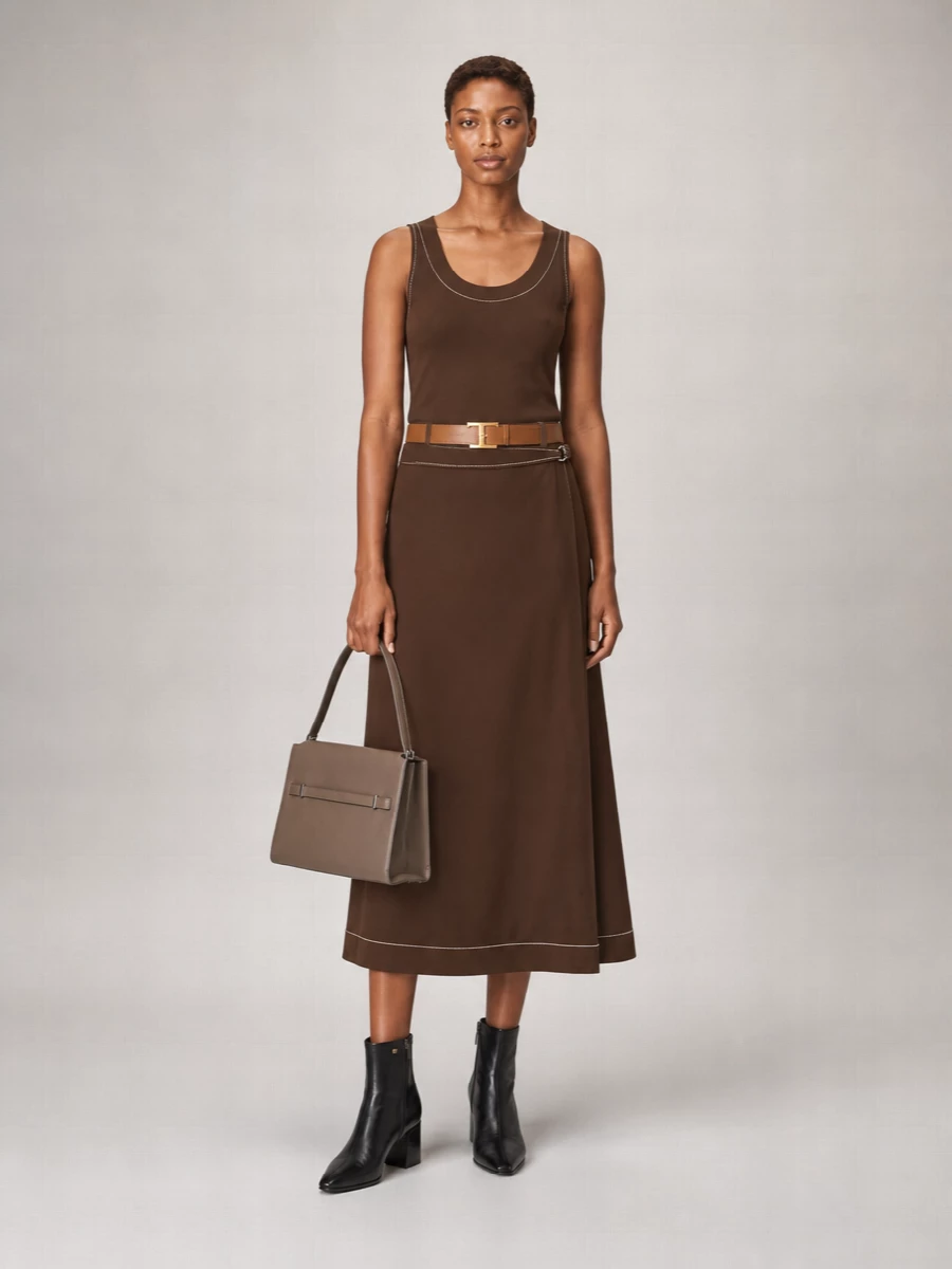 Tory Burch Stitched Contrast Scoop Neck Sleeveless Top