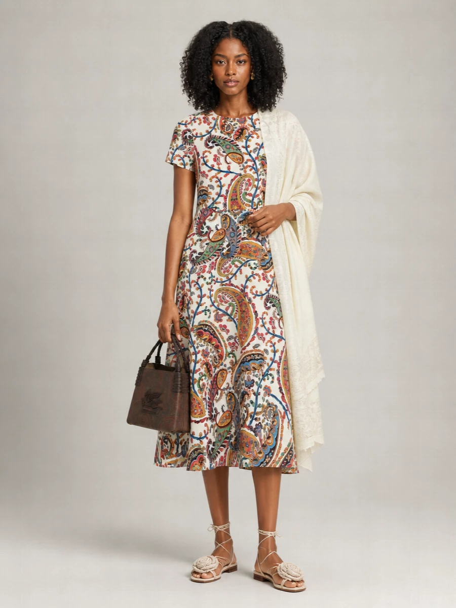 Etro Printed Short-Sleeve Midi Dress