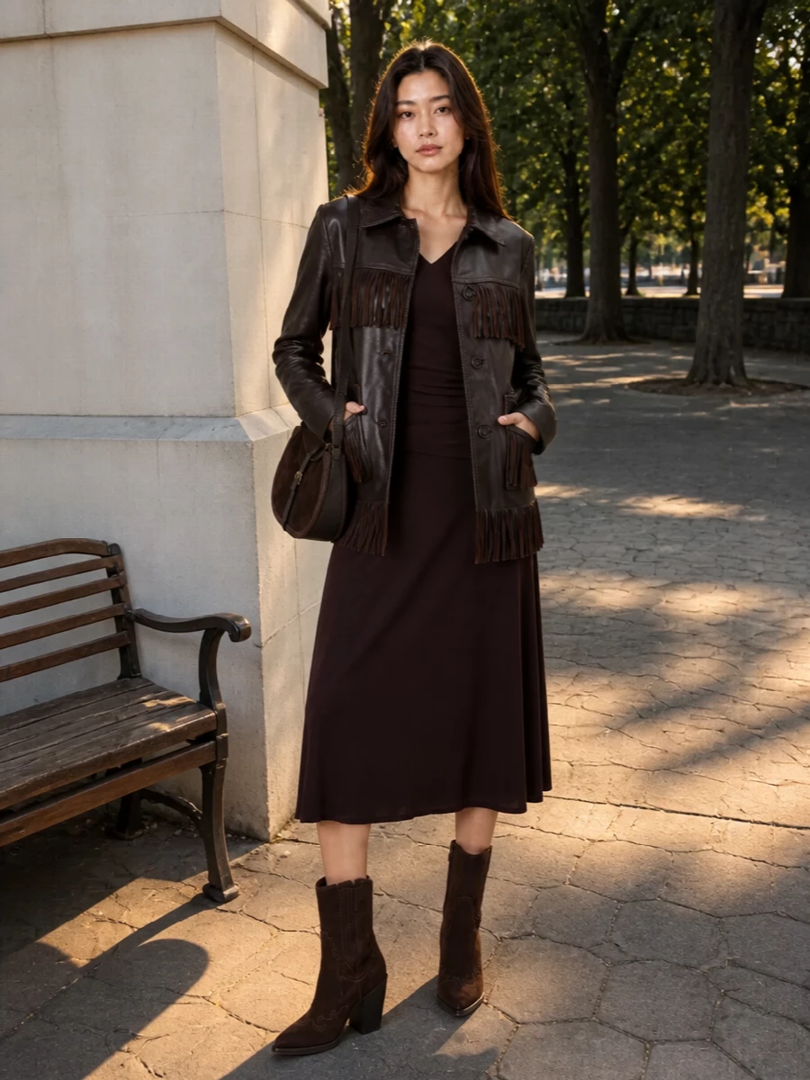 Ralph lauren fringe coat brown midi dress