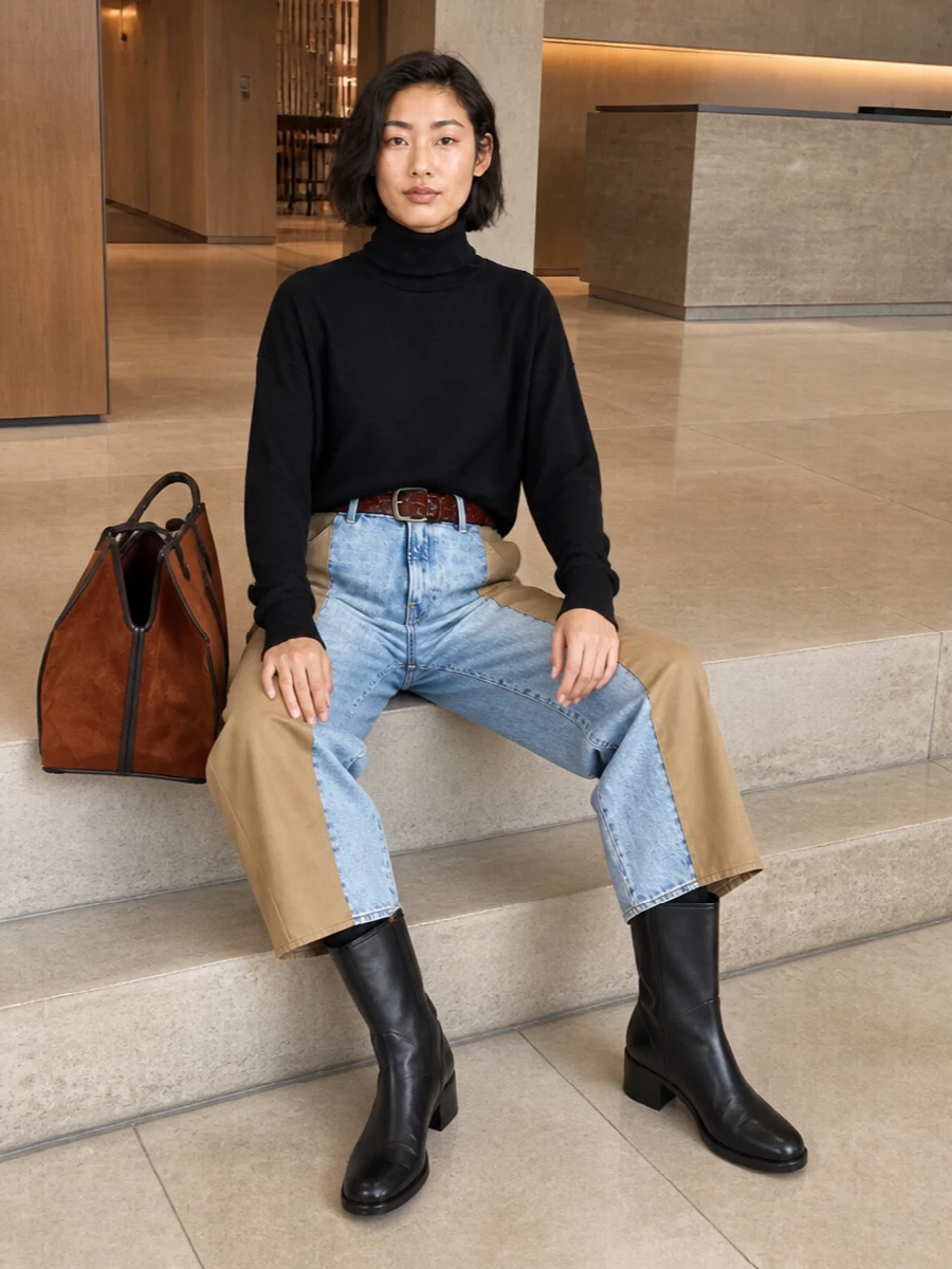 Haikure barrel jeans black turtleneck boots