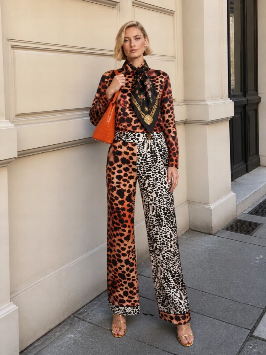 Roberto cavalli animal print satin set gold heels
