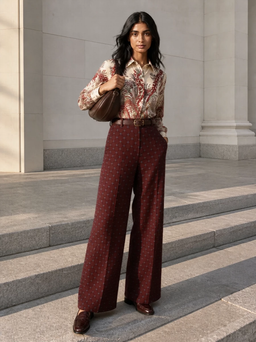 Etro paisley shirt burgundy wide leg trousers