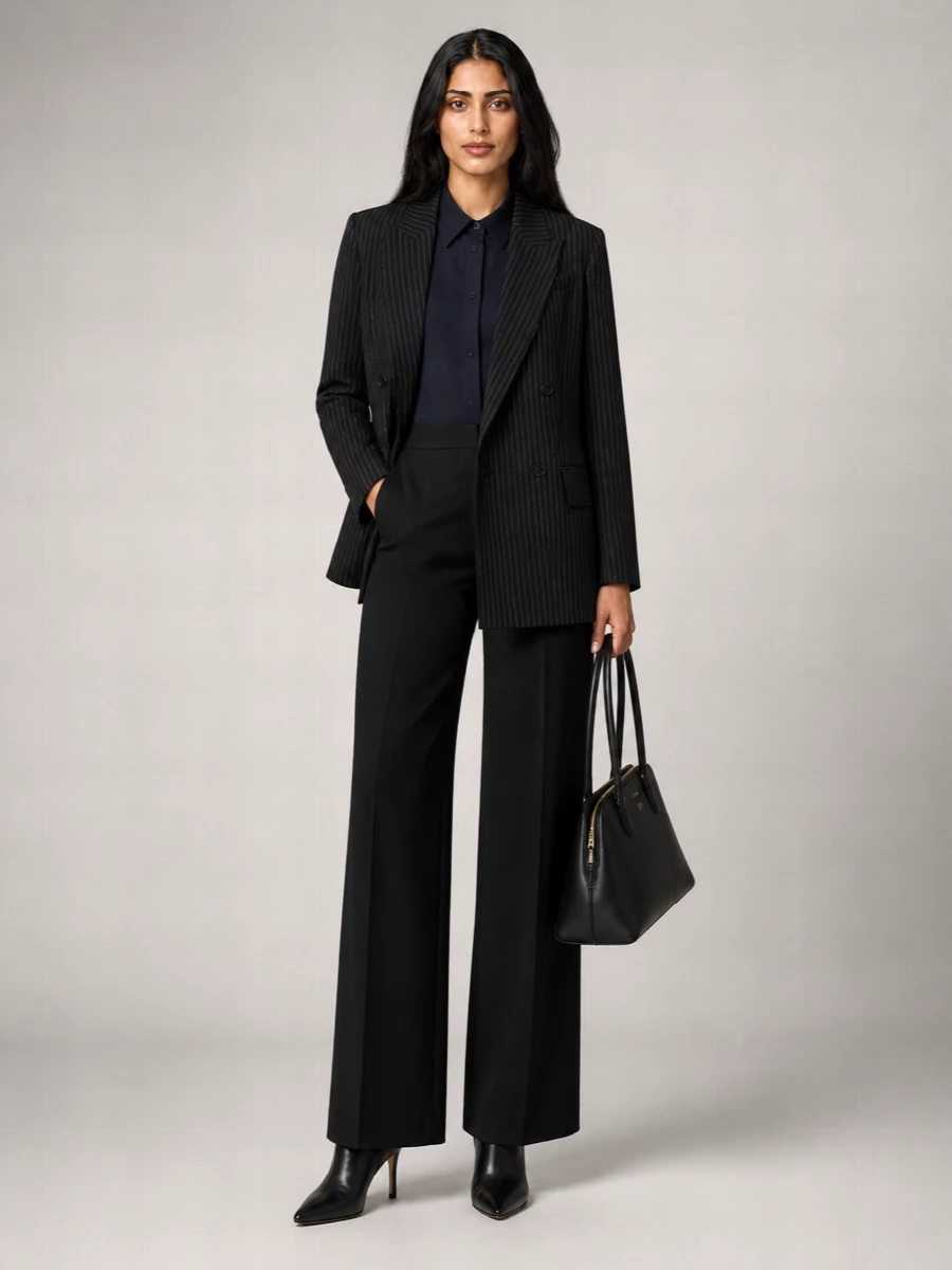 Max Mara Virgin Wool Pinstriped Double-Breasted Blazer