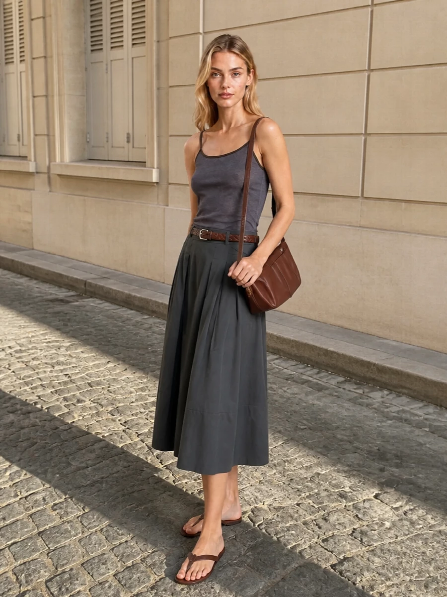 Paloma wool camisole grey midi skirt outfit