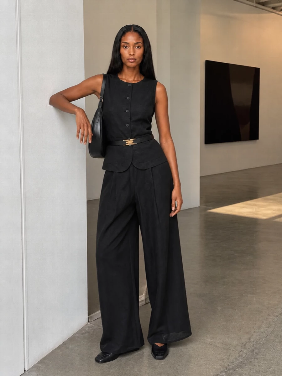 Semicouture waistcoat black wide leg trousers