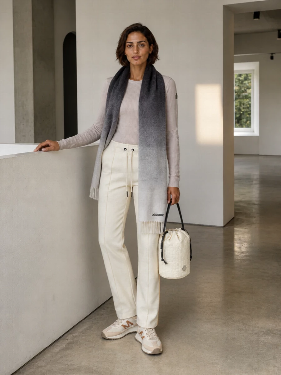 Moncler grenoble cream pants beige knit outfit