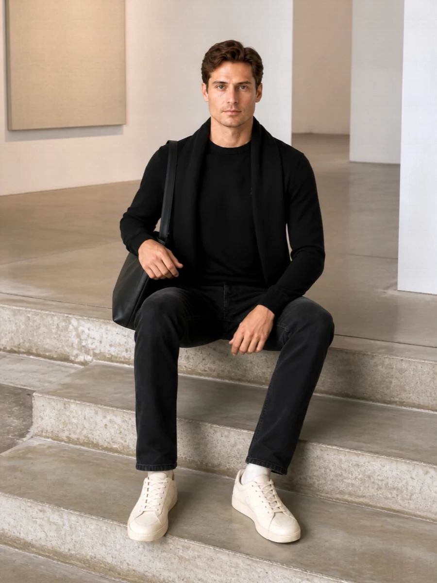 Ami paris black jeans knit cream sneakers