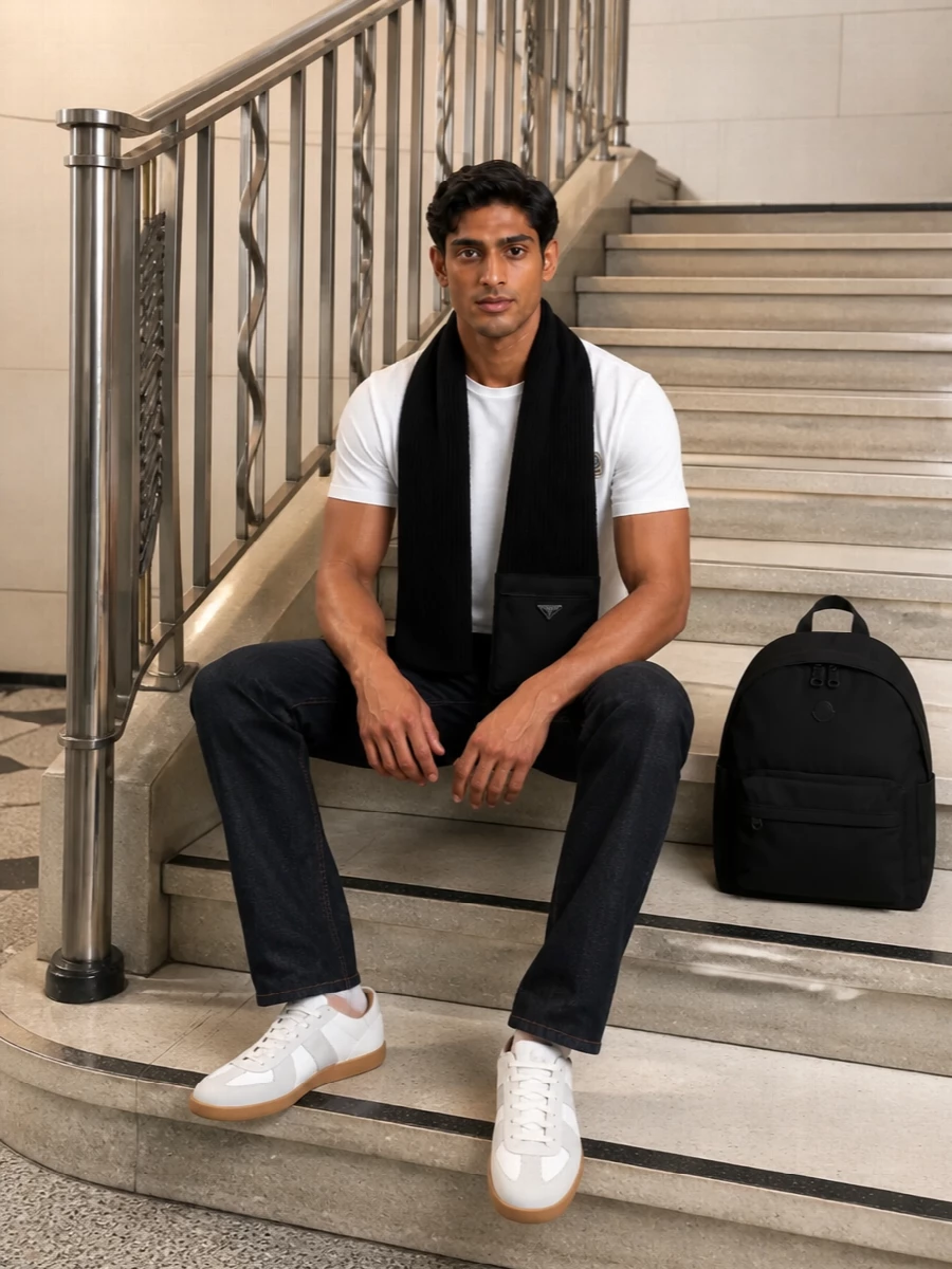 Moncler tee dark denim margiela sneakers