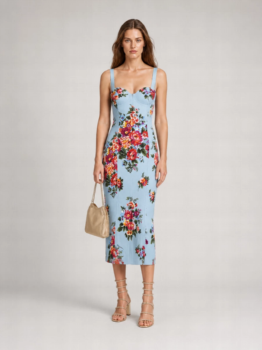 Dolce&Gabbana Floral-Print Satin Midi Dress