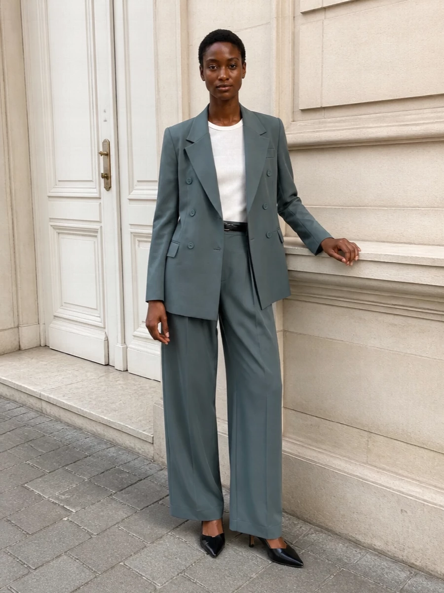 Chloe green tailored trousers blazer pumps