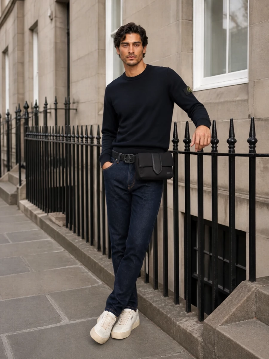 Stone island jeans navy knit golden goose sneakers