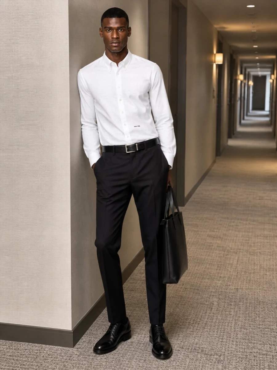 Dsquared2 white shirt black trousers derbies
