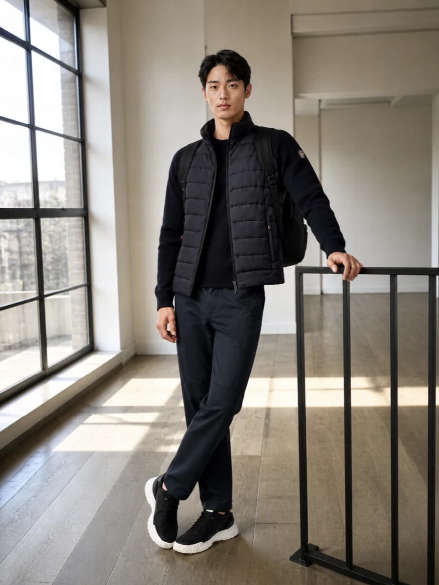 Moncler navy bomber technical pants sneakers