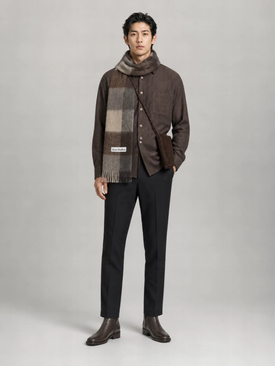 Acne Studios Mohair-Blend Checked Fringed Scarf