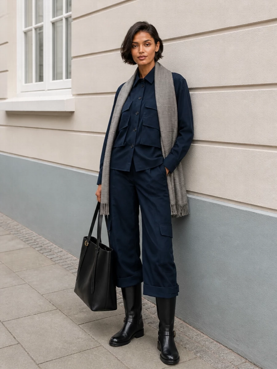 Parosh navy cargo trousers coperni boots outfit