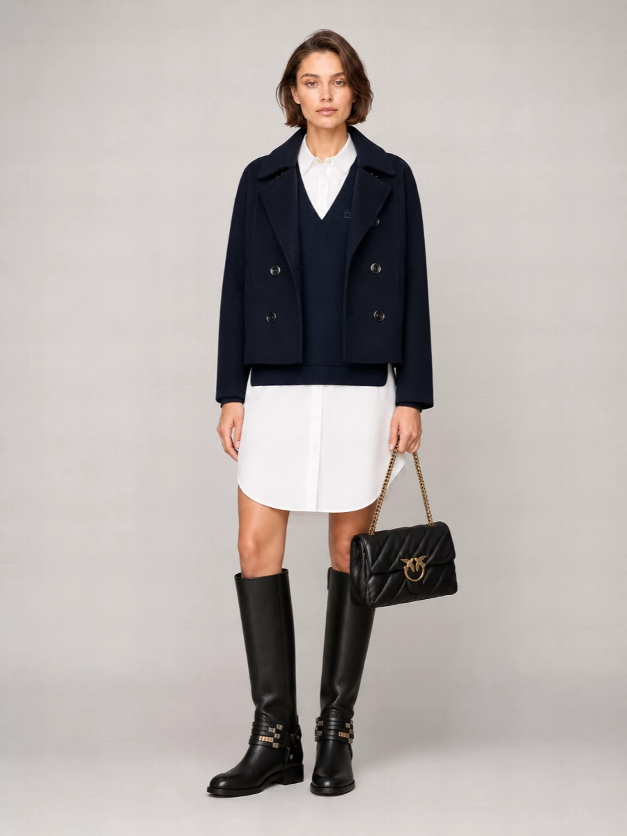Pinko Wool Cropped Double-Breasted Coat