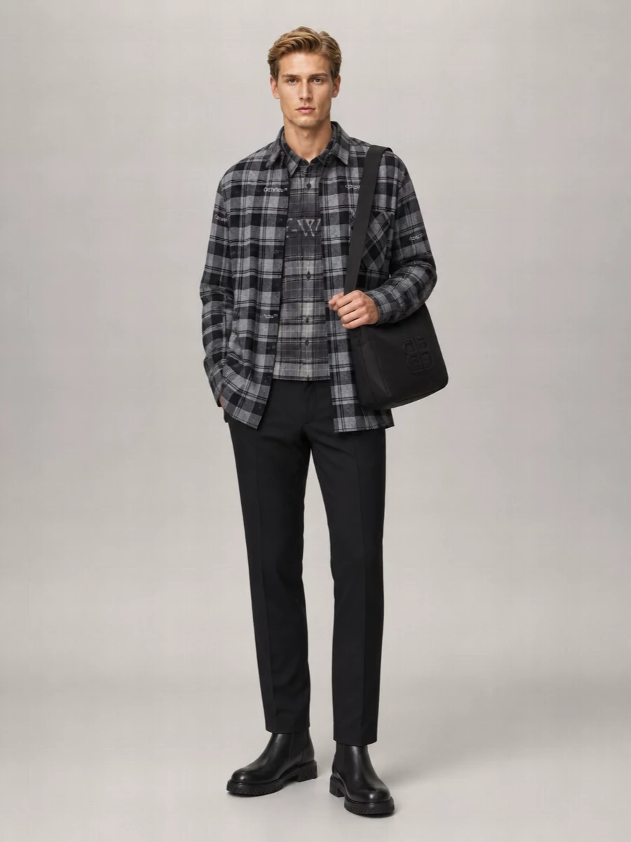 Off-White Checked Flannel Shirt Jacket