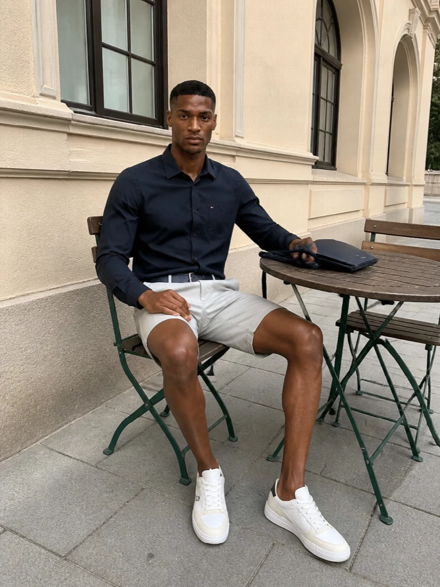 Tommy hilfiger navy shirt chino shorts sneakers