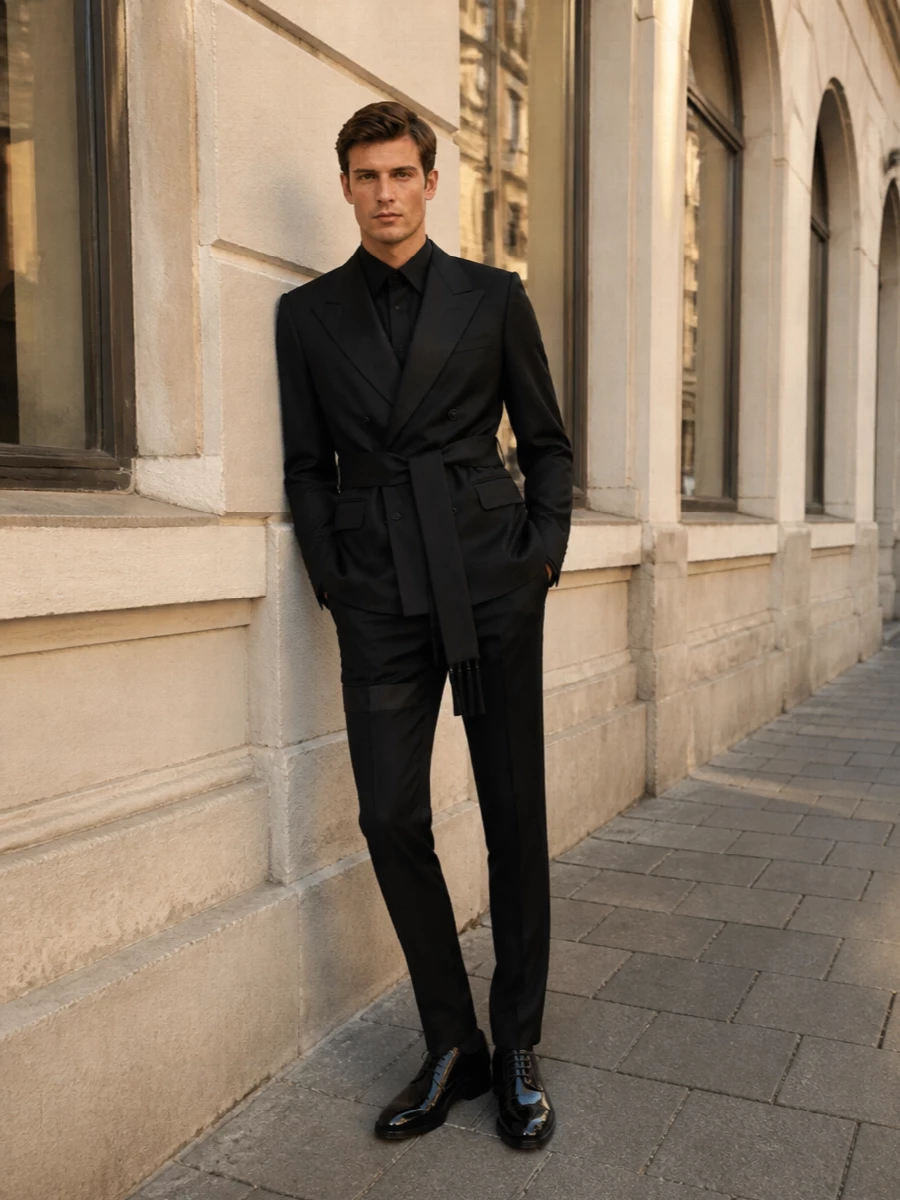 Valentino mens black tuxedo outfit belt jacket