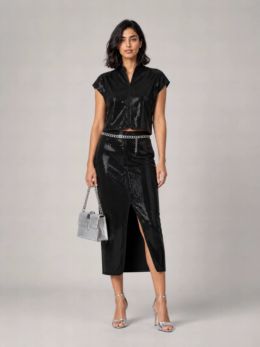 Emporio Armani Studded Cropped Short-Sleeve Top