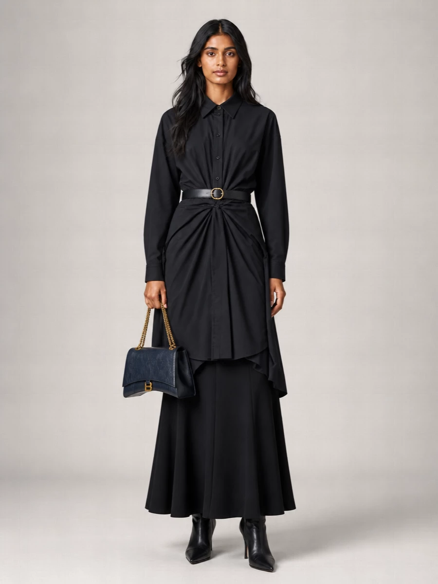 Balenciaga Cotton Asymmetric Patch Maxi Shirt