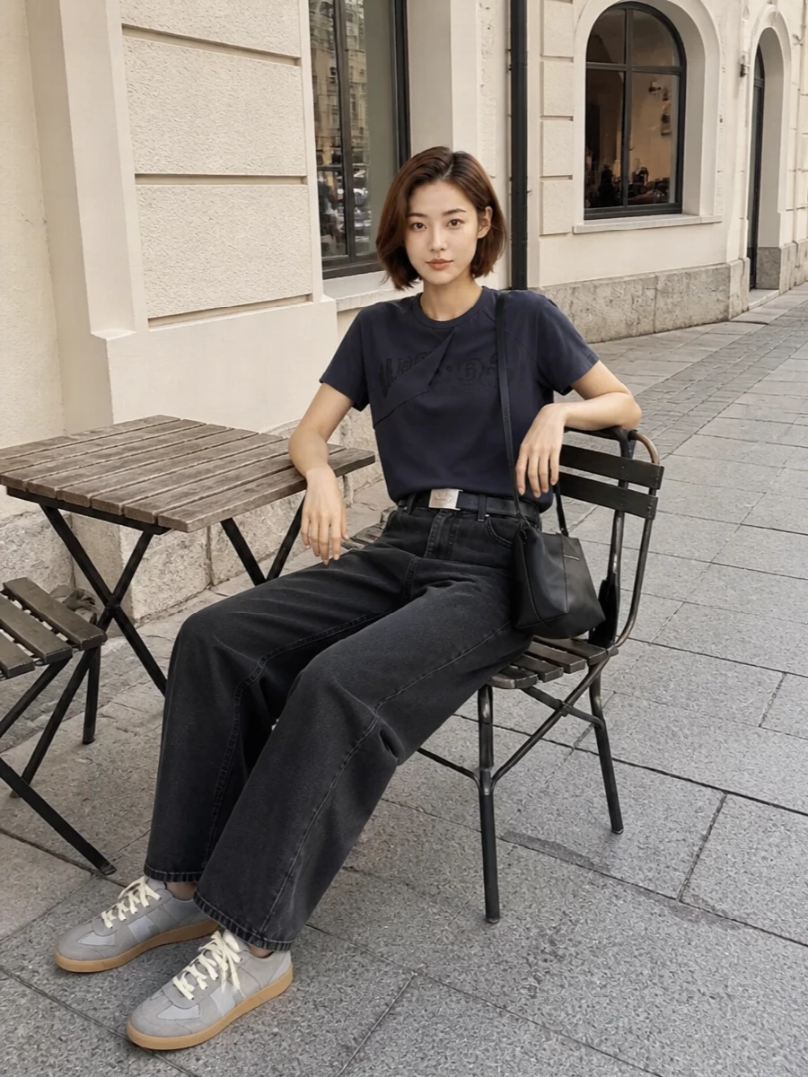 Maison margiela wide leg jeans grey sneaker outfit
