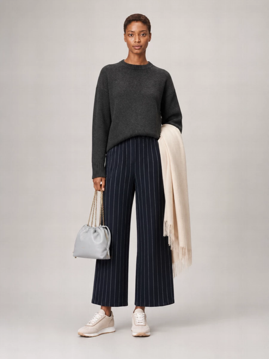 Alysi Wool Pinstripe Elasticated Waist Straight-Leg Trousers