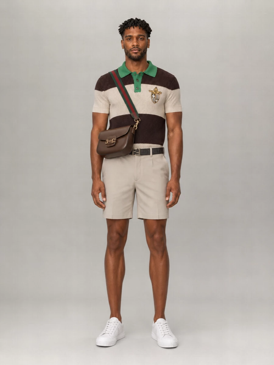 Fendi Striped Ribbed Cotton Polo Jumper