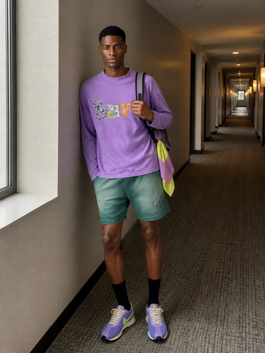 Erl surf top green shorts nike runners