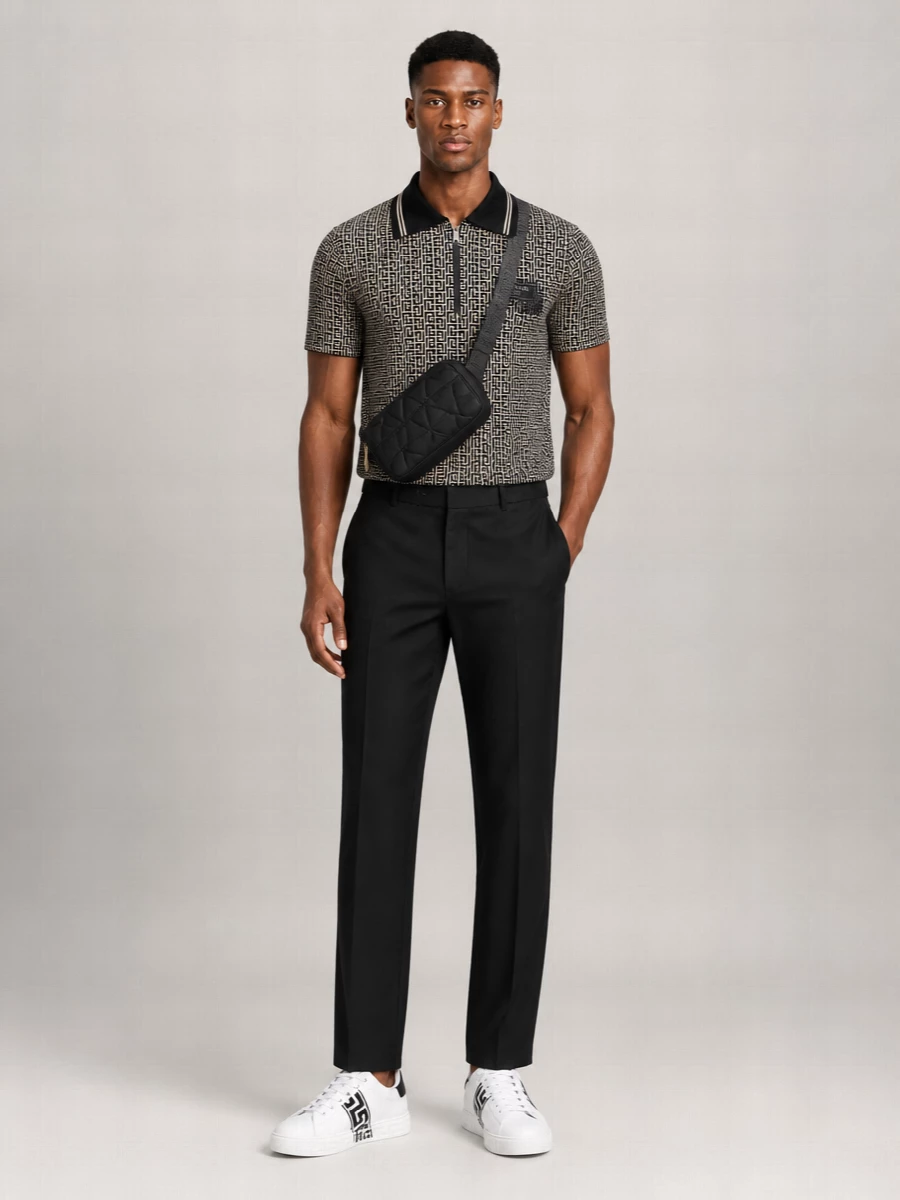 Balmain Cotton Jacquard Zip Polo Shirt