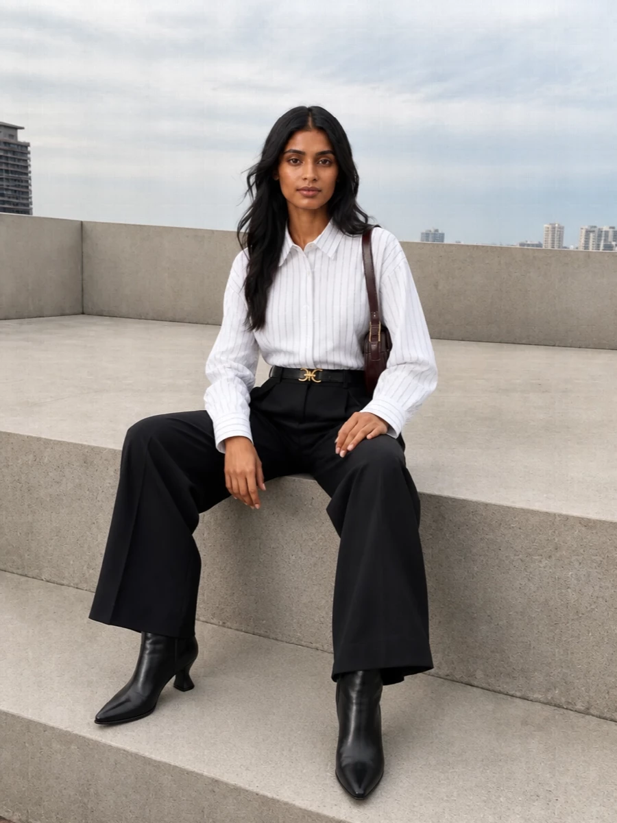 Dries van noten wide leg trousers striped shirt