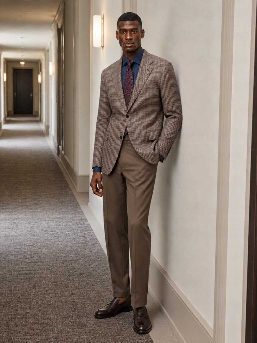 Tagliatore blazer camel trousers tods loafers