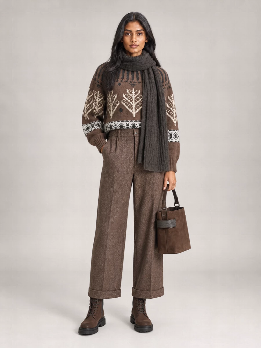 Brunello Cucinelli wool tweed wide-leg trousers