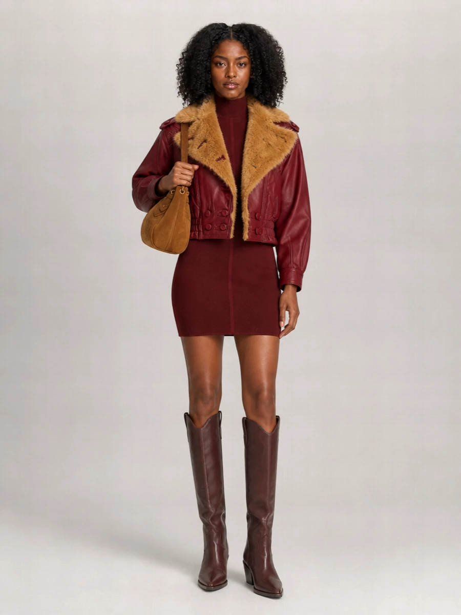 Isabel Marant leather shearling effect asymmetric double breasted jacket