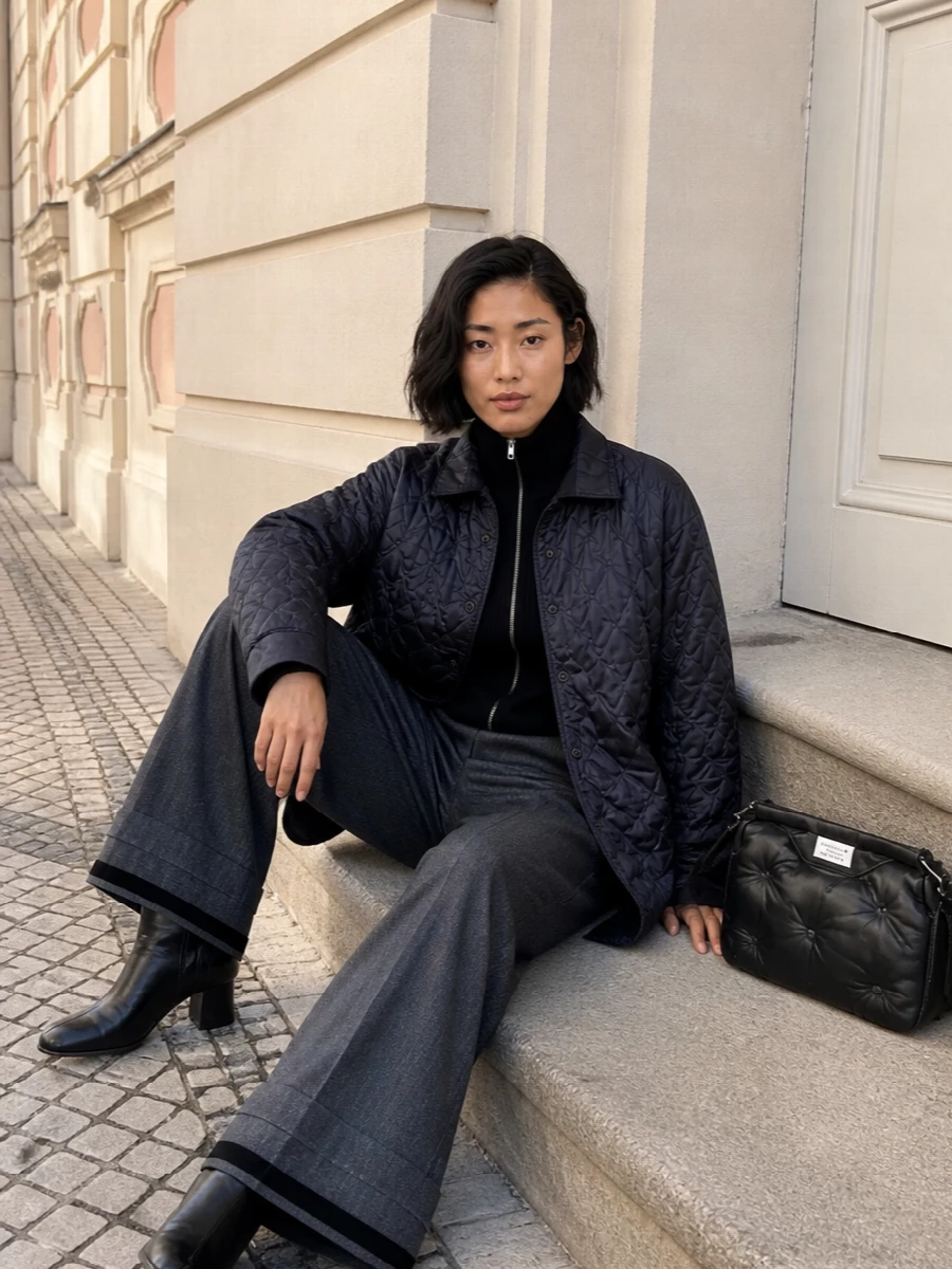 Maison margiela quilted jacket pinstripe trousers