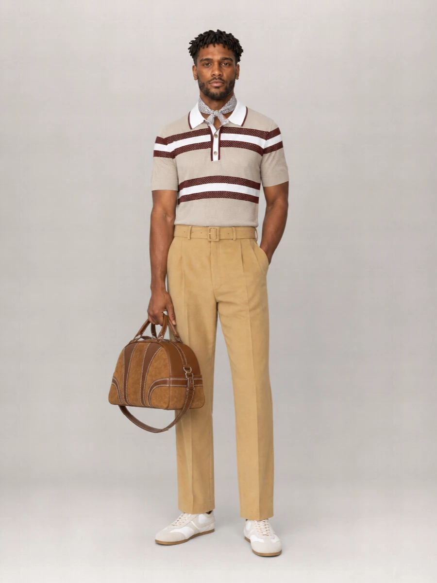 Dries Van Noten Striped Mesh Short-Sleeve Polo Shirt