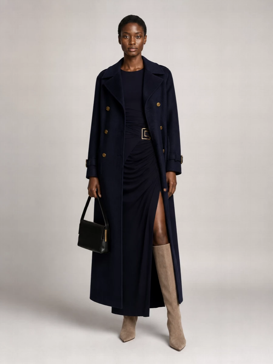 Elisabetta Franchi wool long double-breasted belted coat
