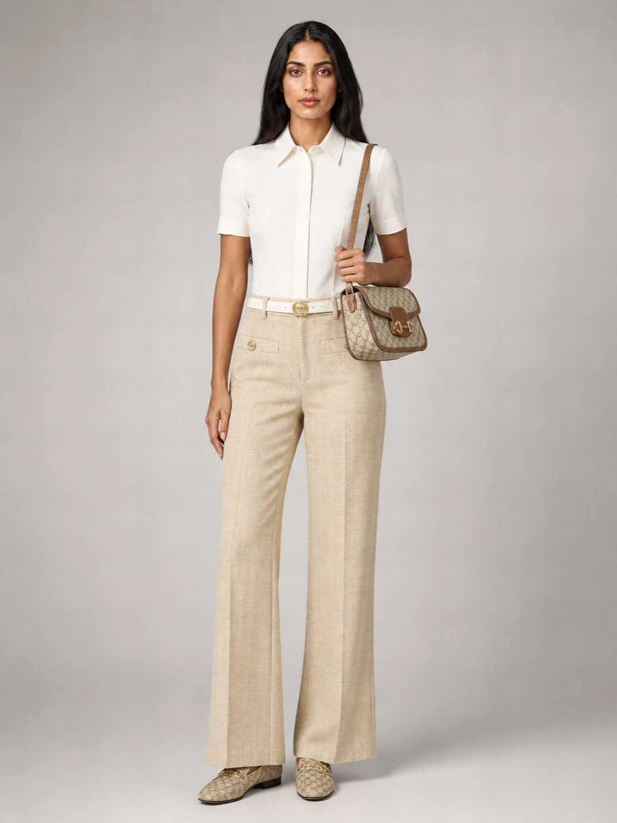 Gucci Checked Tweed Wide-Leg Trousers