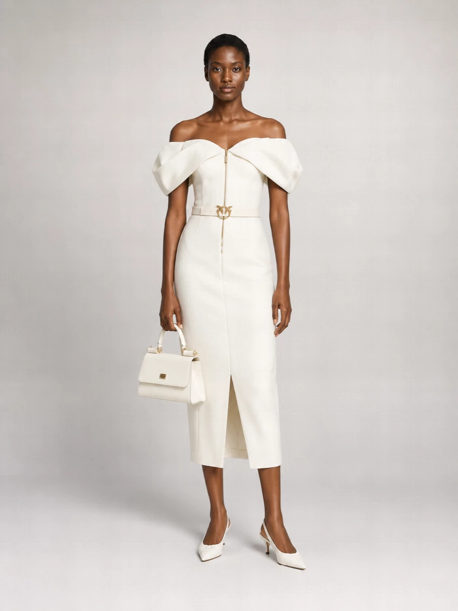 Elisabetta Franchi Off-The-Shoulder Satin Midi Dress