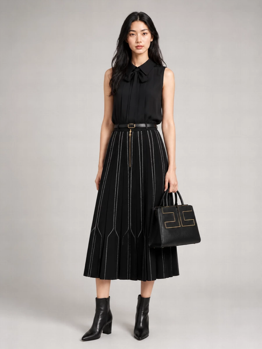Elisabetta Franchi Pleated Midi Skirt