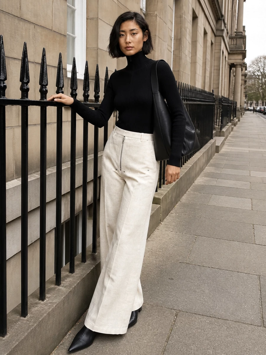 Rick owens wide leg pants black knit wedge boots
