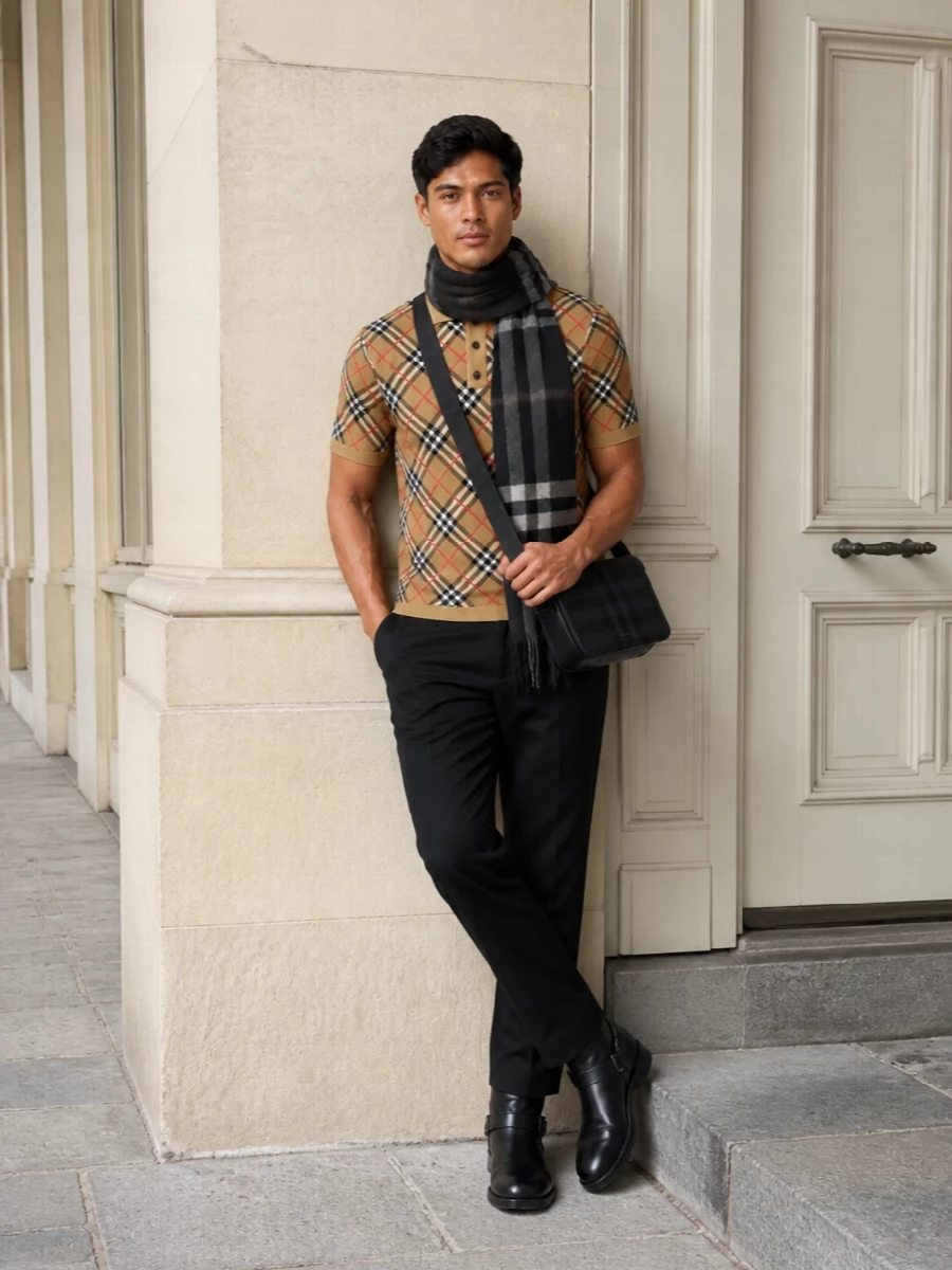 Burberry check polo black chino boots
