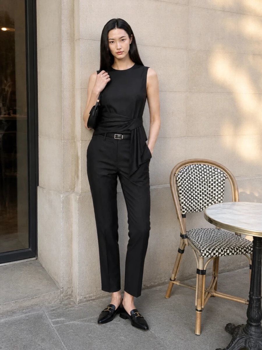 Loulou studio black trousers draped top outfit
