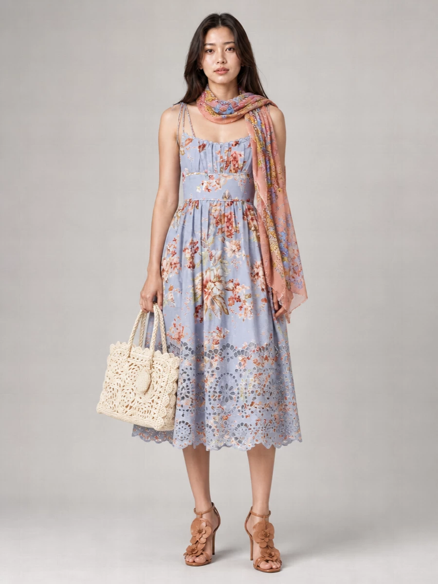Zimmermann Linen Floral-Print Midi Dress